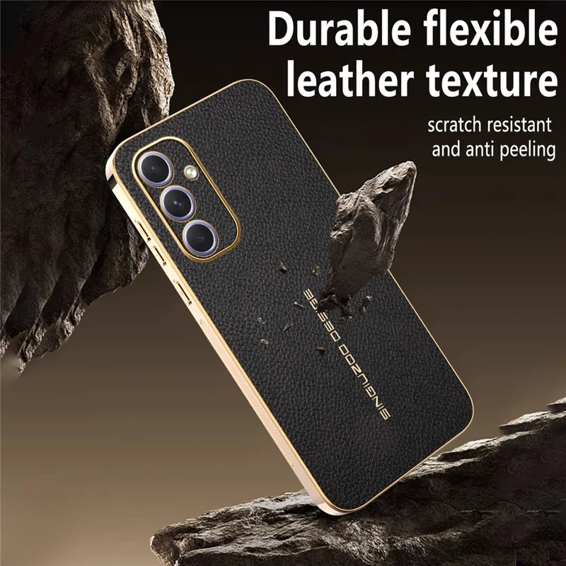 For Samsung Galaxy A54 5G Case Anti Scratch Litchi Texture TPU Leather PU Phone Back Cover - Black