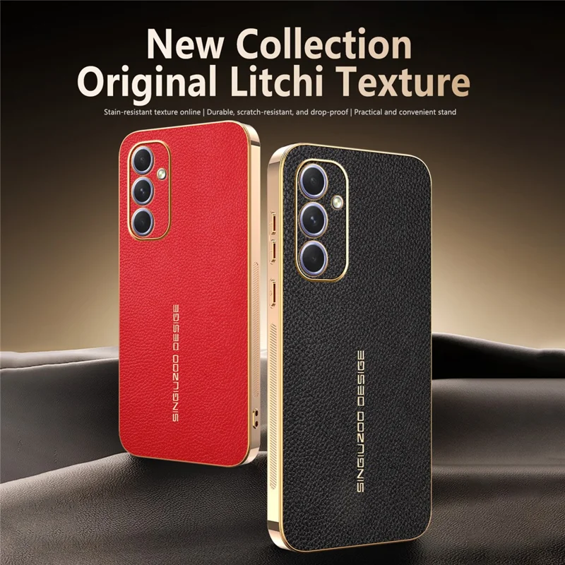 For Samsung Galaxy A54 5G Case Anti Scratch Litchi Texture TPU Leather PU Phone Back Cover - Black