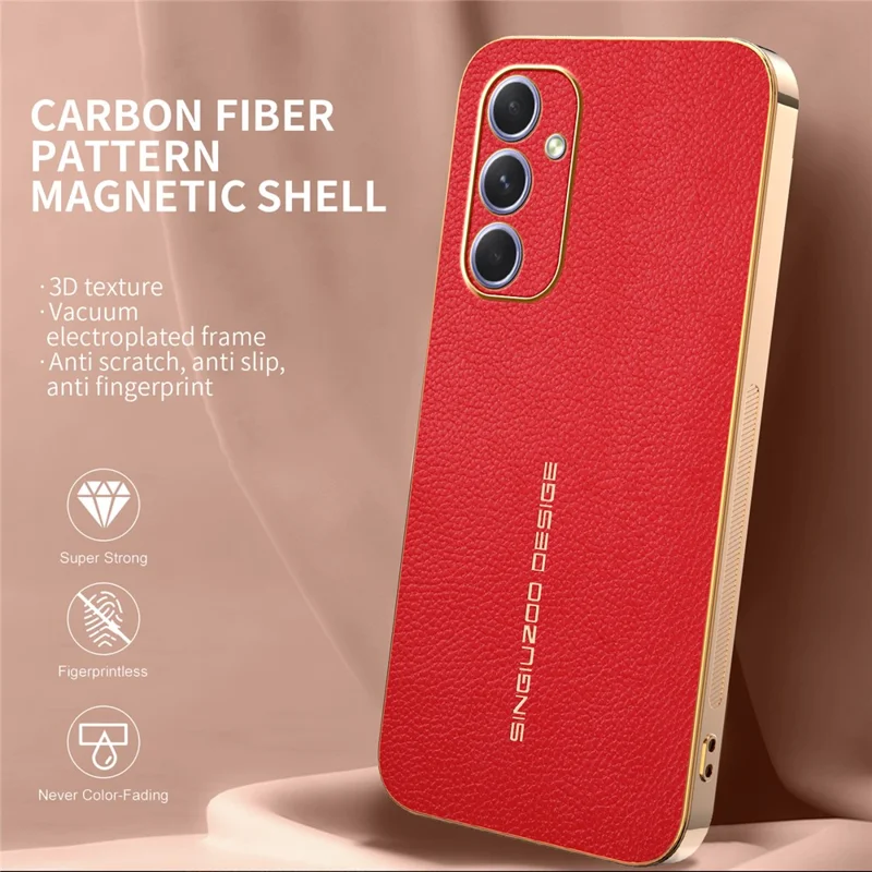 For Samsung Galaxy A54 5G Case Anti Scratch Litchi Texture TPU Leather PU Phone Back Cover - Red