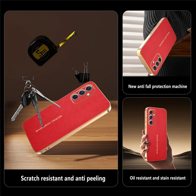 For Samsung Galaxy A54 5G Case Anti Scratch Litchi Texture TPU Leather PU Phone Back Cover - Red