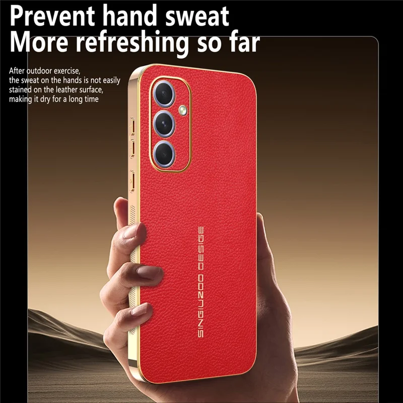 For Samsung Galaxy A54 5G Case Anti Scratch Litchi Texture TPU Leather PU Phone Back Cover - Red