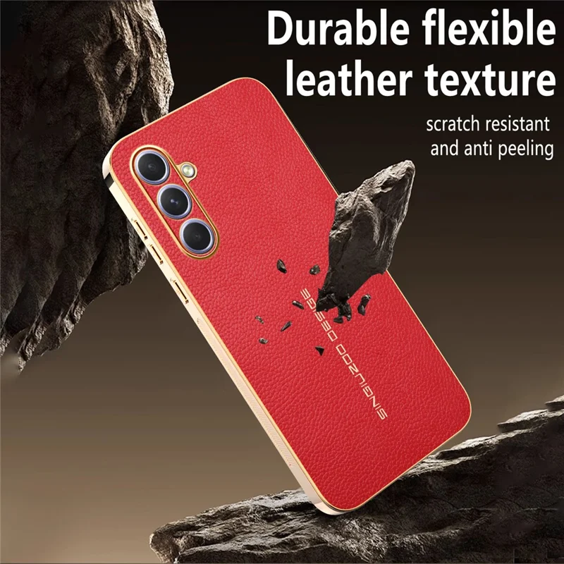 For Samsung Galaxy A55 5G Case Anti Scratch Litchi Texture TPU Leather PU Phone Back Cover - Red