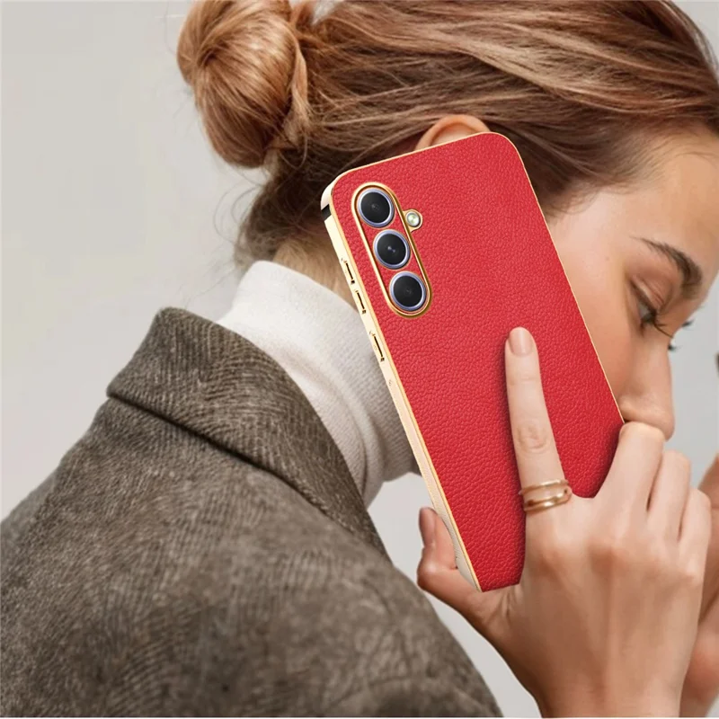 For Samsung Galaxy A55 5G Case Anti Scratch Litchi Texture TPU Leather PU Phone Back Cover - Red
