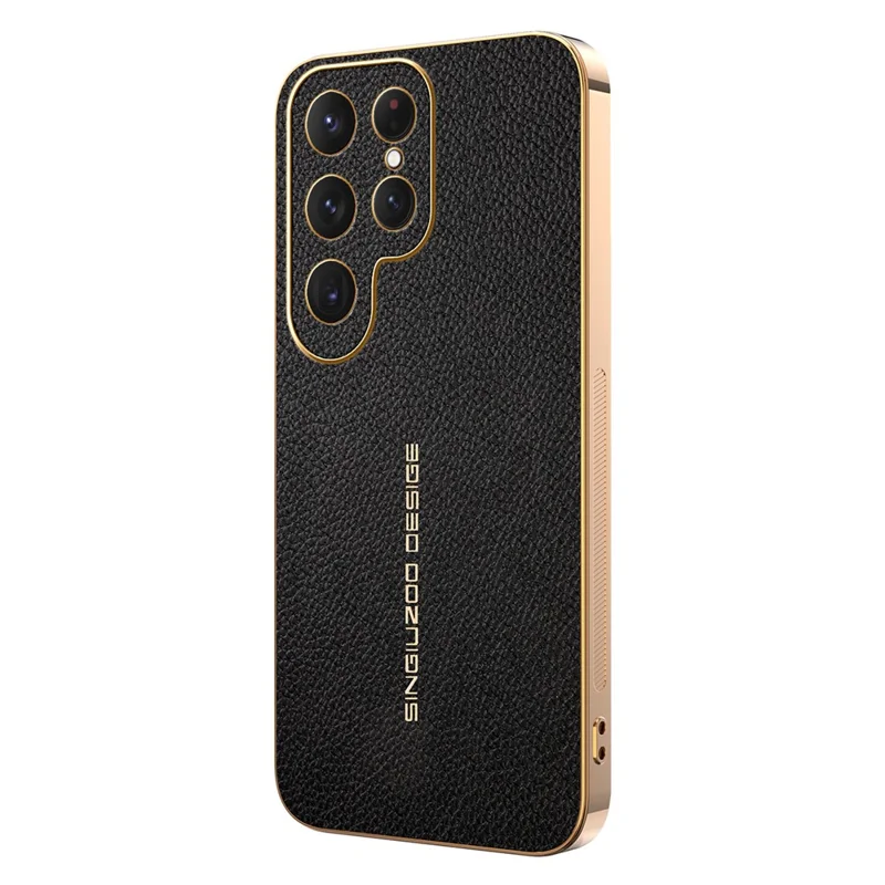 For Samsung Galaxy S24 Ultra Case Anti Scratch Litchi Texture TPU Leather PU Phone Back Cover - Black