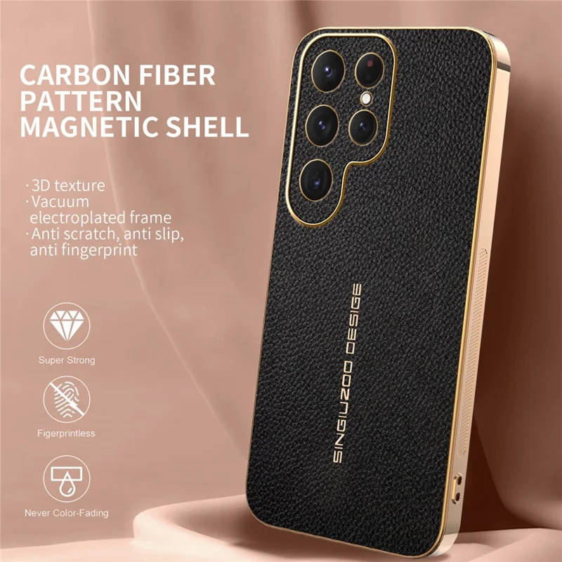 For Samsung Galaxy S24 Ultra Case Anti Scratch Litchi Texture TPU Leather PU Phone Back Cover - Black