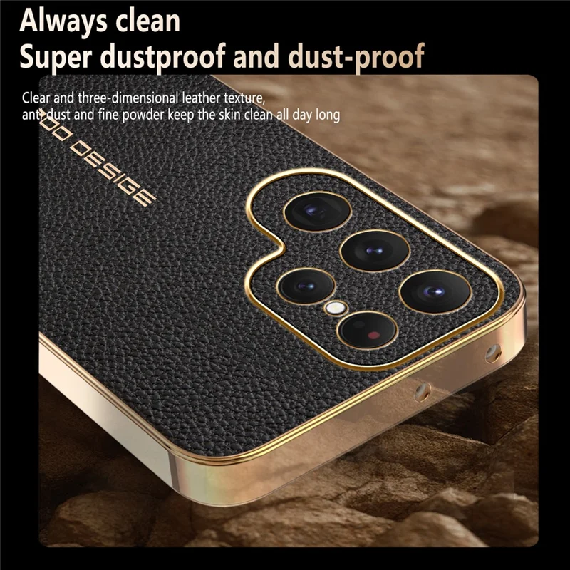 For Samsung Galaxy S24 Ultra Case Anti Scratch Litchi Texture TPU Leather PU Phone Back Cover - Black