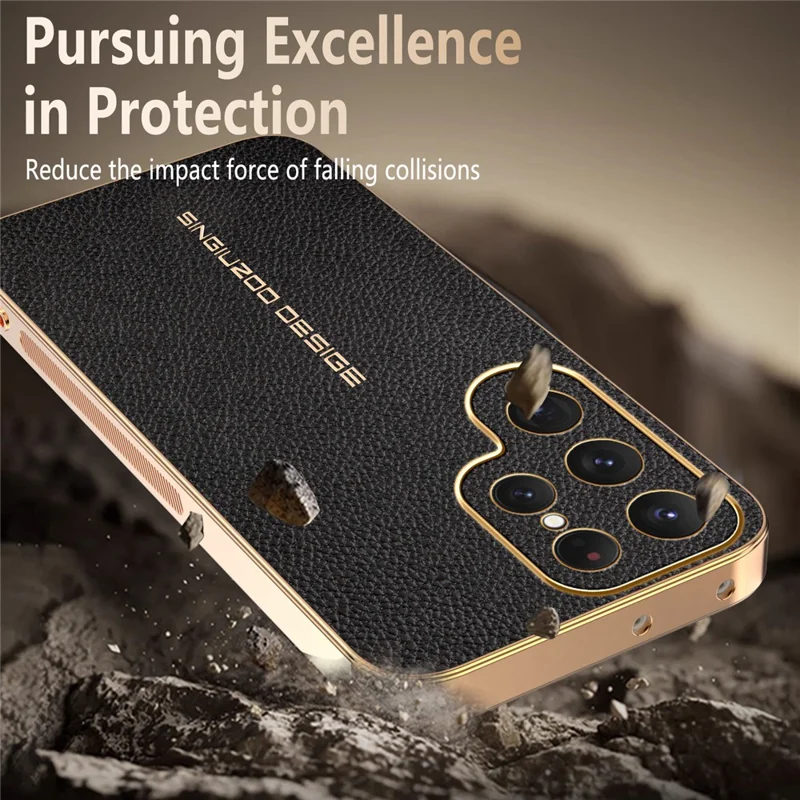 For Samsung Galaxy S24 Ultra Case Anti Scratch Litchi Texture TPU Leather PU Phone Back Cover - Black