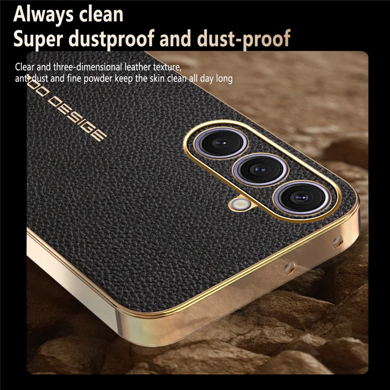 For Samsung Galaxy S25+Case Anti Scratch Litchi Texture TPU Leather PU Phone Back Cover - Black