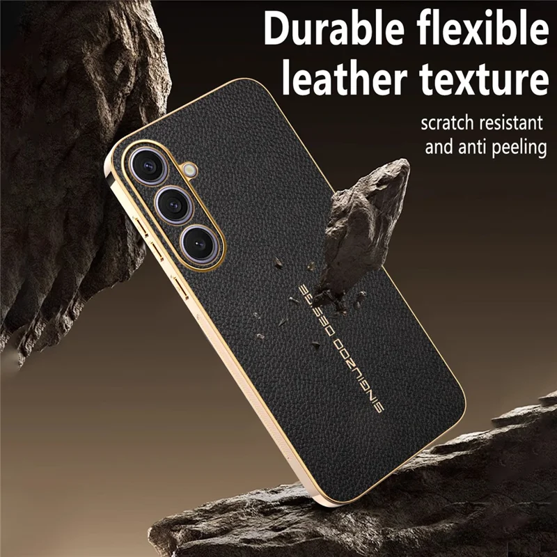 For Samsung Galaxy S25+Case Anti Scratch Litchi Texture TPU Leather PU Phone Back Cover - Black