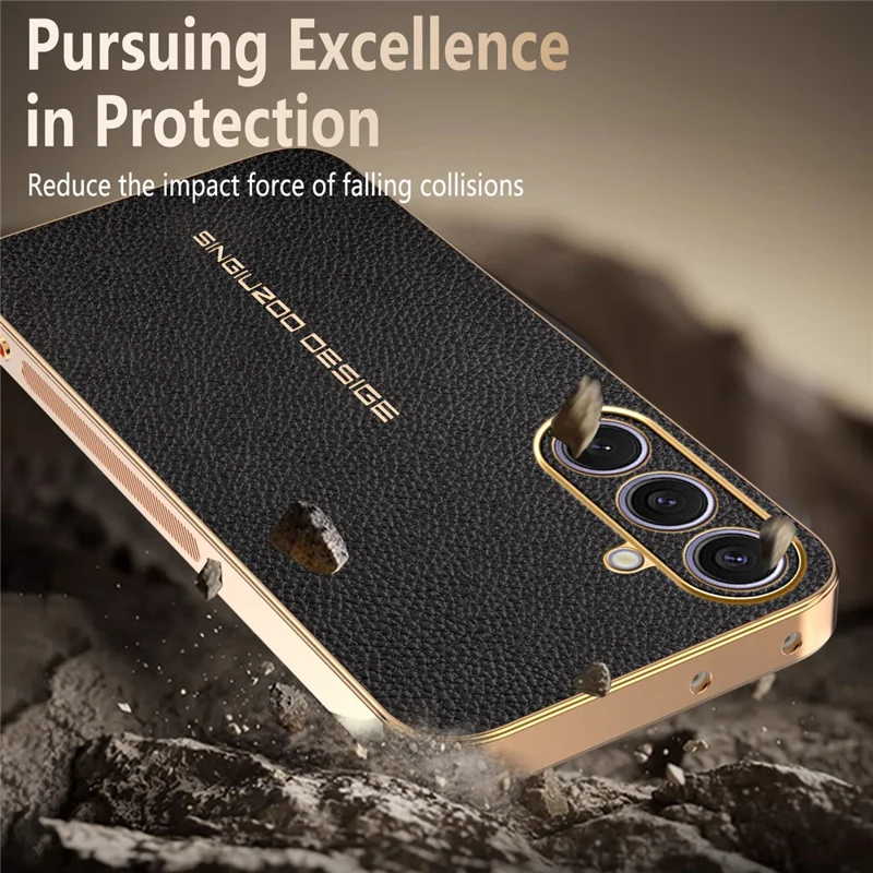 For Samsung Galaxy S25+Case Anti Scratch Litchi Texture TPU Leather PU Phone Back Cover - Black