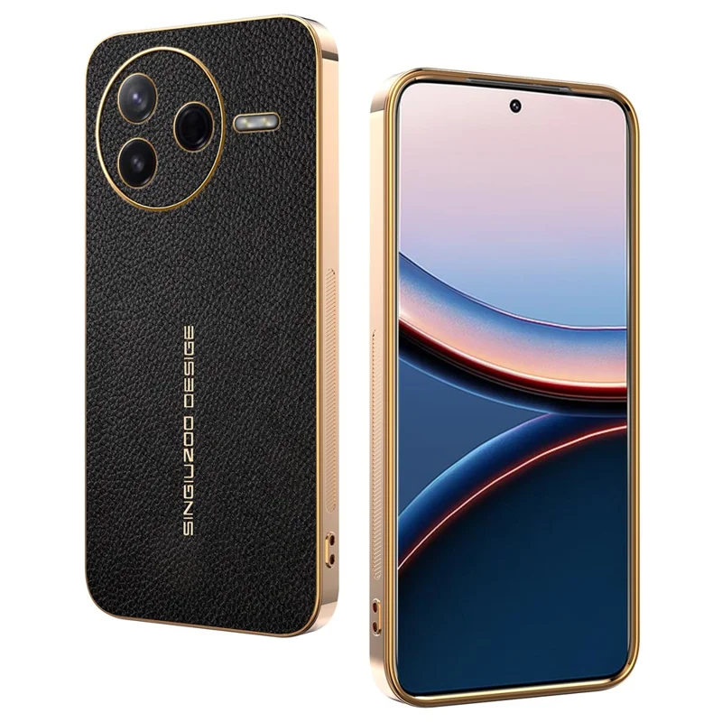 Phone Case For Xiaomi Redmi K80 5G  /  Poco F7 Pro 5G Anti Scratch Litchi Texture TPU Leather PU Phone Back Cover - Black