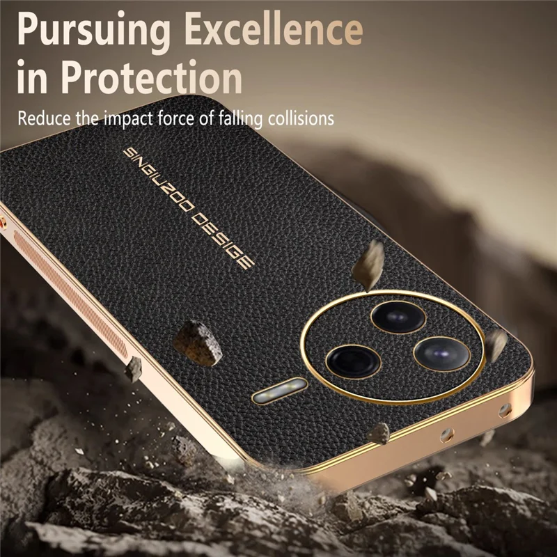 Phone Case For Xiaomi Redmi K80 5G  /  Poco F7 Pro 5G Anti Scratch Litchi Texture TPU Leather PU Phone Back Cover - Black