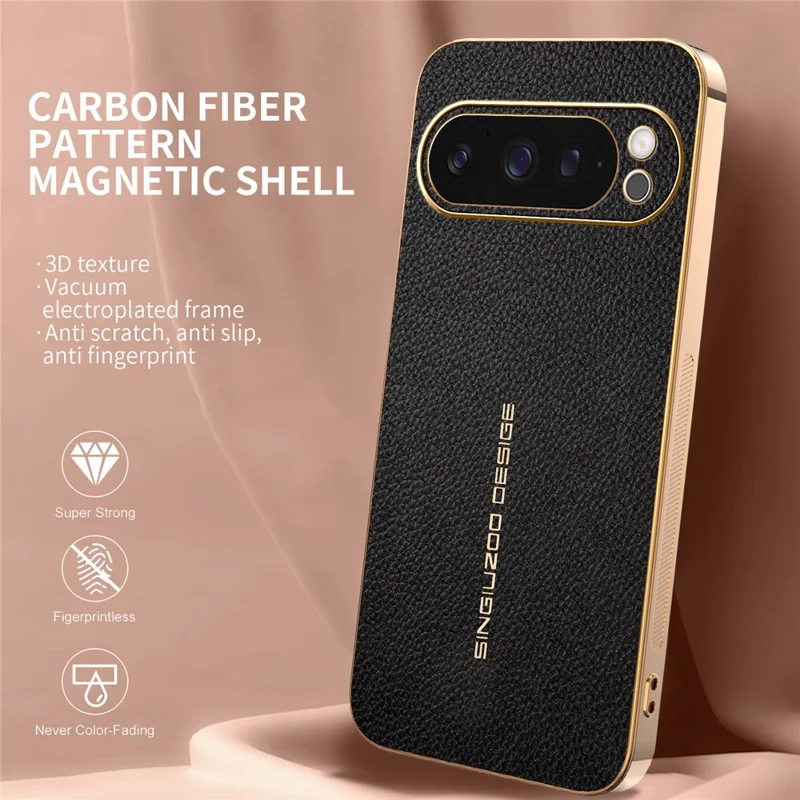 For Google Pixel 9 Pro Case Anti Scratch Litchi Texture TPU Leather PU Phone Back Cover - Black