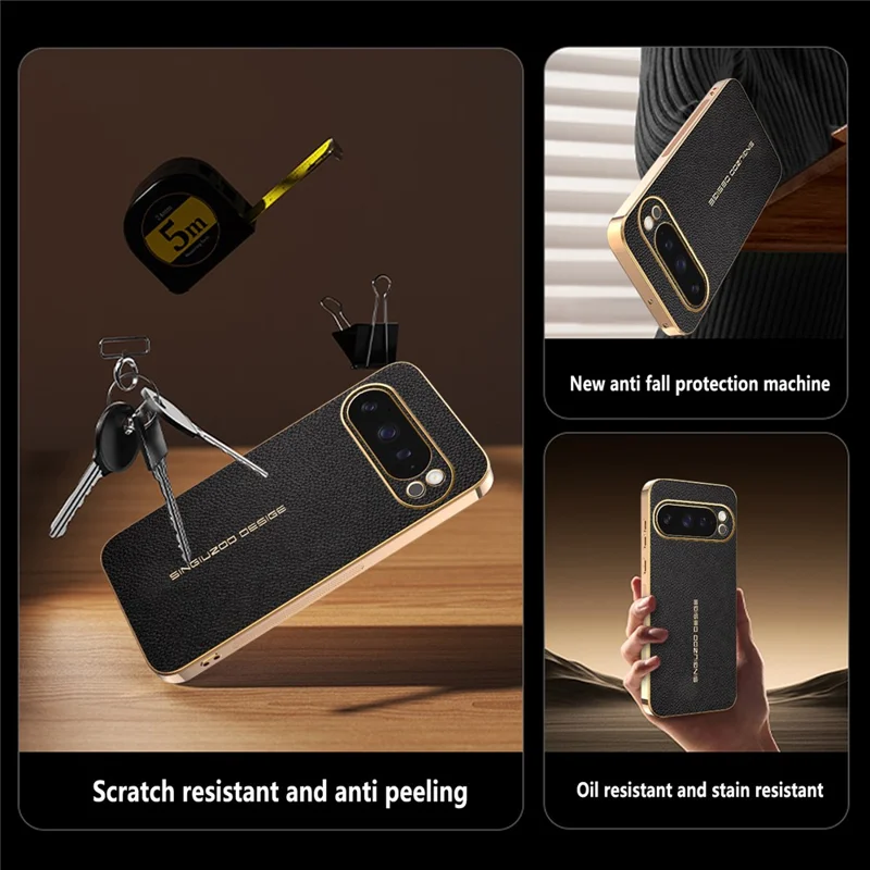 For Google Pixel 9 Pro Case Anti Scratch Litchi Texture TPU Leather PU Phone Back Cover - Black