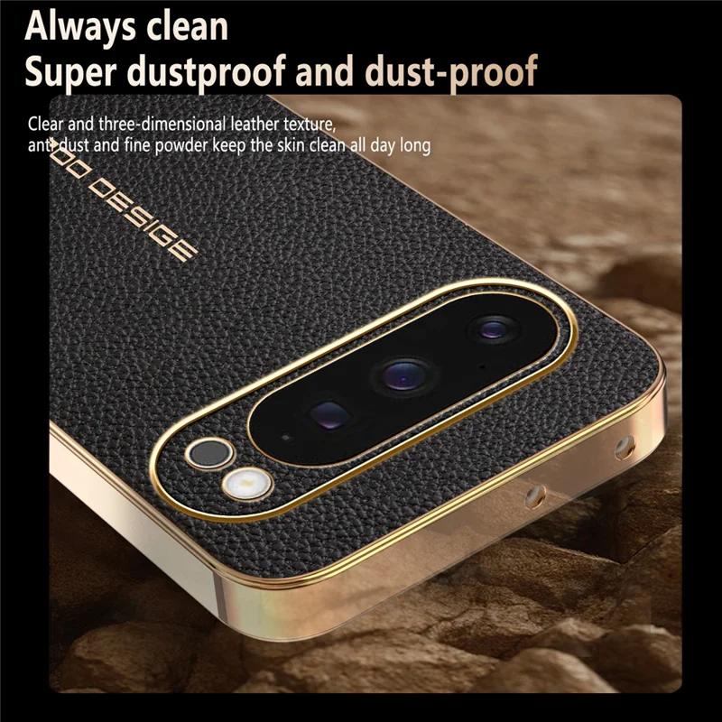 For Google Pixel 9 Pro Case Anti Scratch Litchi Texture TPU Leather PU Phone Back Cover - Black