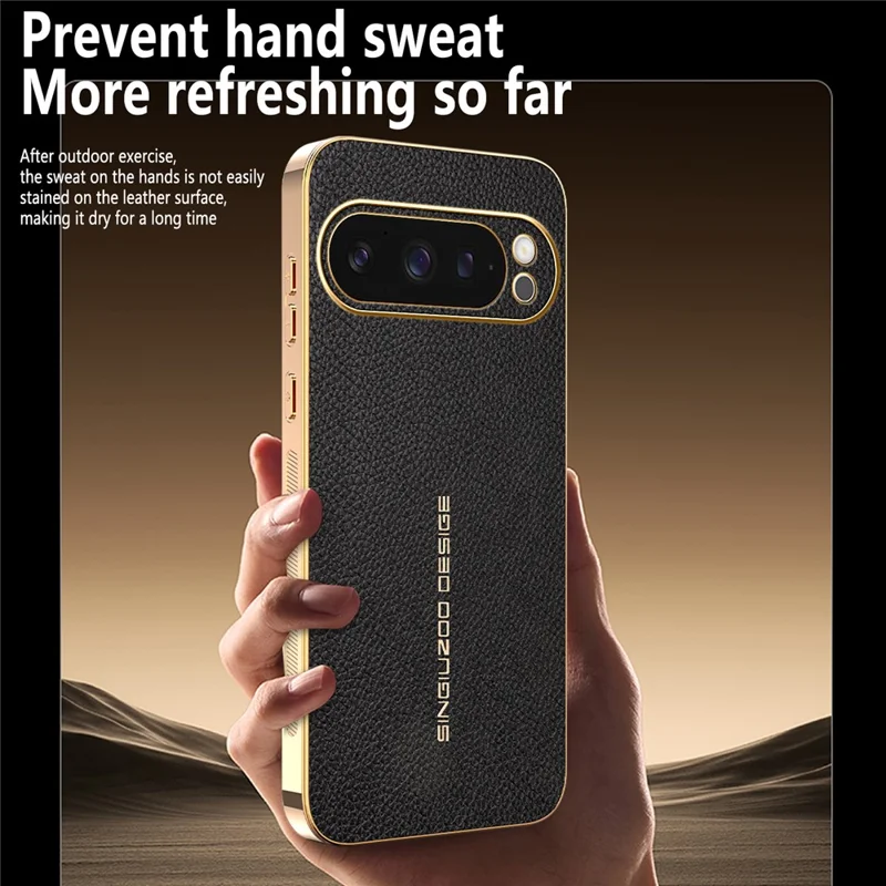For Google Pixel 9 Pro Case Anti Scratch Litchi Texture TPU Leather PU Phone Back Cover - Black