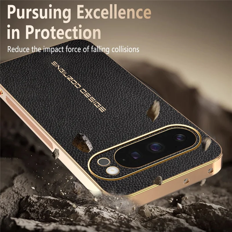 For Google Pixel 9 Pro Case Anti Scratch Litchi Texture TPU Leather PU Phone Back Cover - Black