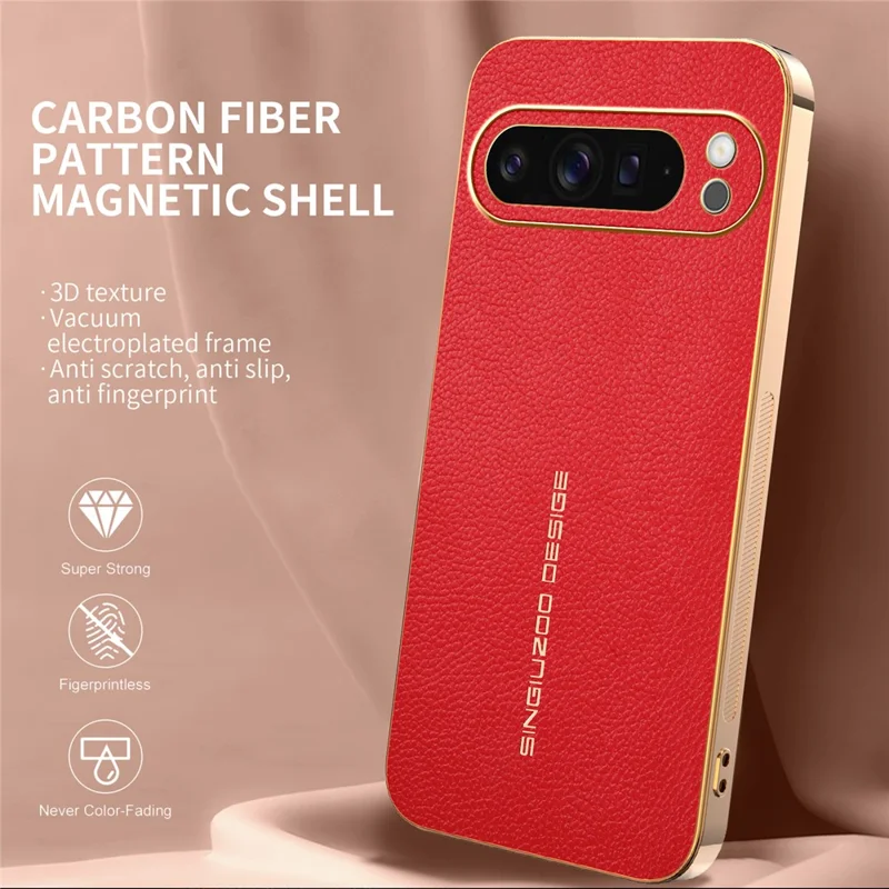 For Google Pixel 9 Pro XL Case Anti Scratch Litchi Texture TPU Leather PU Phone Back Cover - Red