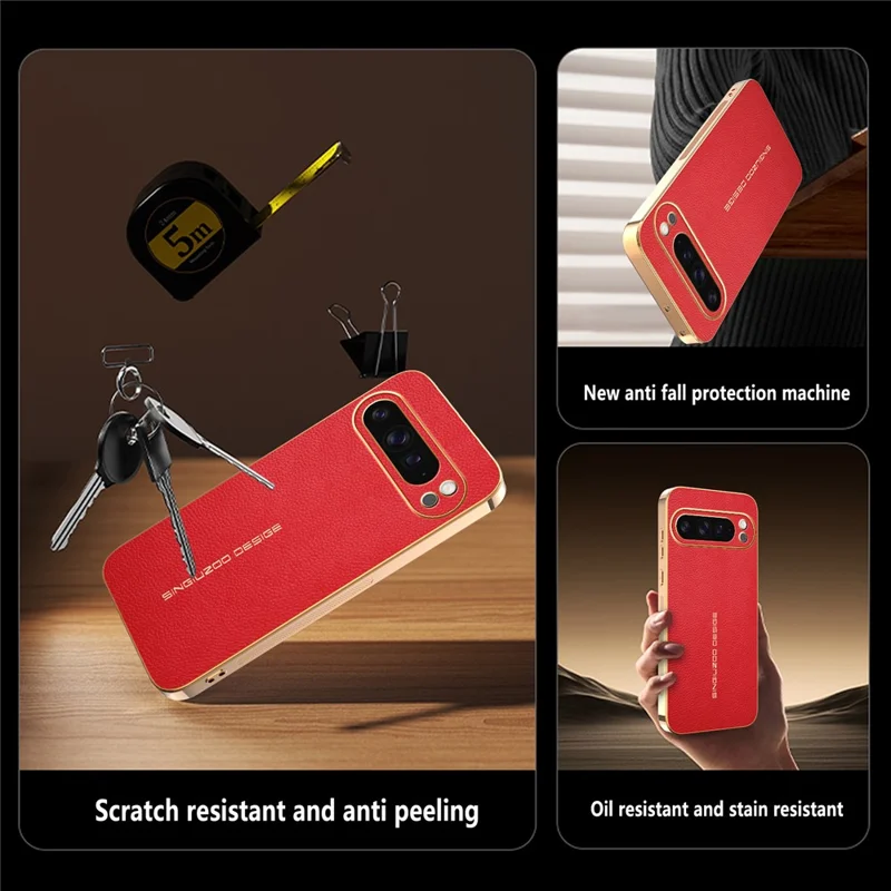 For Google Pixel 9 Pro XL Case Anti Scratch Litchi Texture TPU Leather PU Phone Back Cover - Red