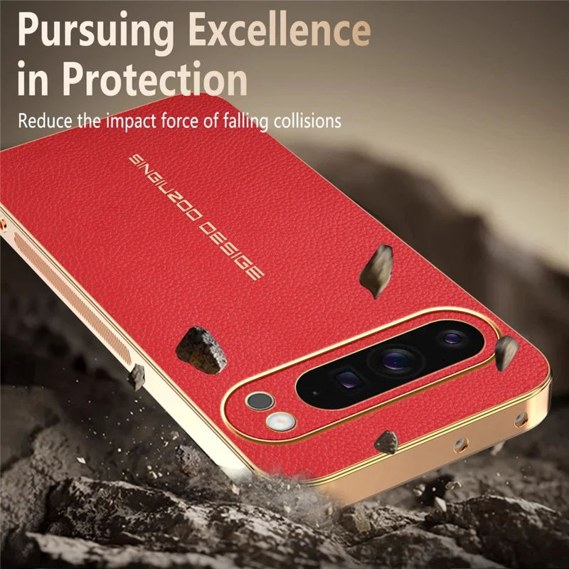 For Google Pixel 9 Pro XL Case Anti Scratch Litchi Texture TPU Leather PU Phone Back Cover - Red