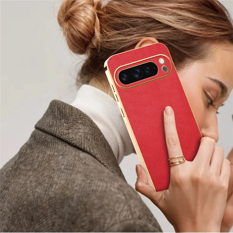For Google Pixel 9 Pro XL Case Anti Scratch Litchi Texture TPU Leather PU Phone Back Cover - Red