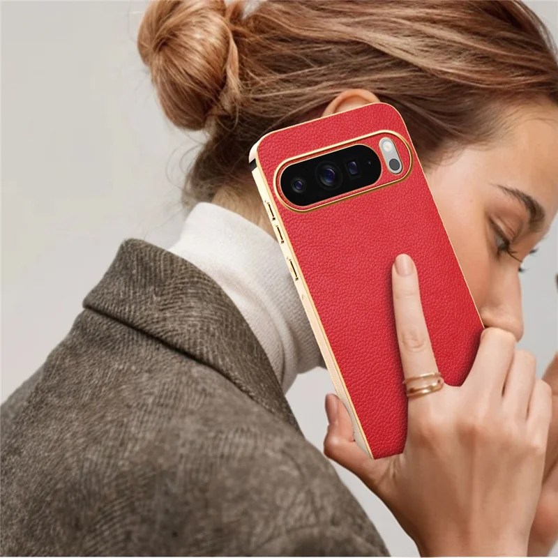For Google Pixel 10 Pro XL Case Anti Scratch Litchi Texture TPU Leather PU Phone Back Cover - Red
