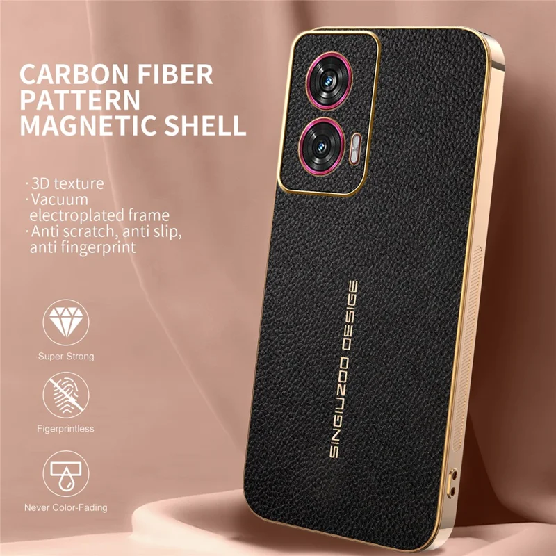 Phone Case For Motorola Edge 50 Fusion 5G  /  G96 5G Anti Scratch Litchi Texture TPU Leather PU Phone Back Cover - Black