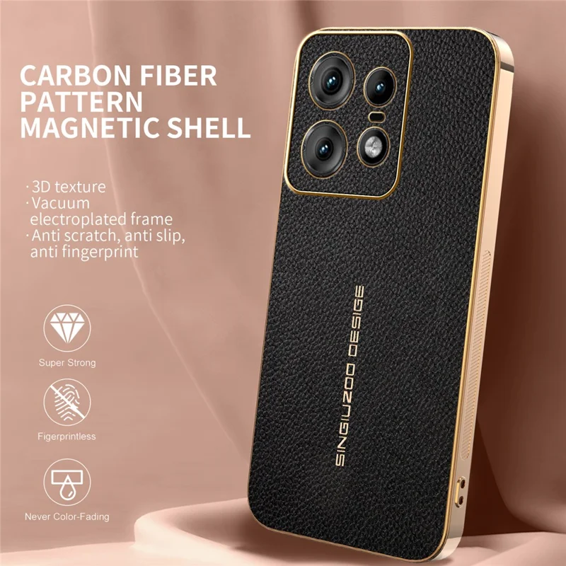 Für Motorola Edge 50 Pro 5G Hülle Anti-Scratch Leder-Optik TPU Leder PU Handy-Rückseite - Schwarz