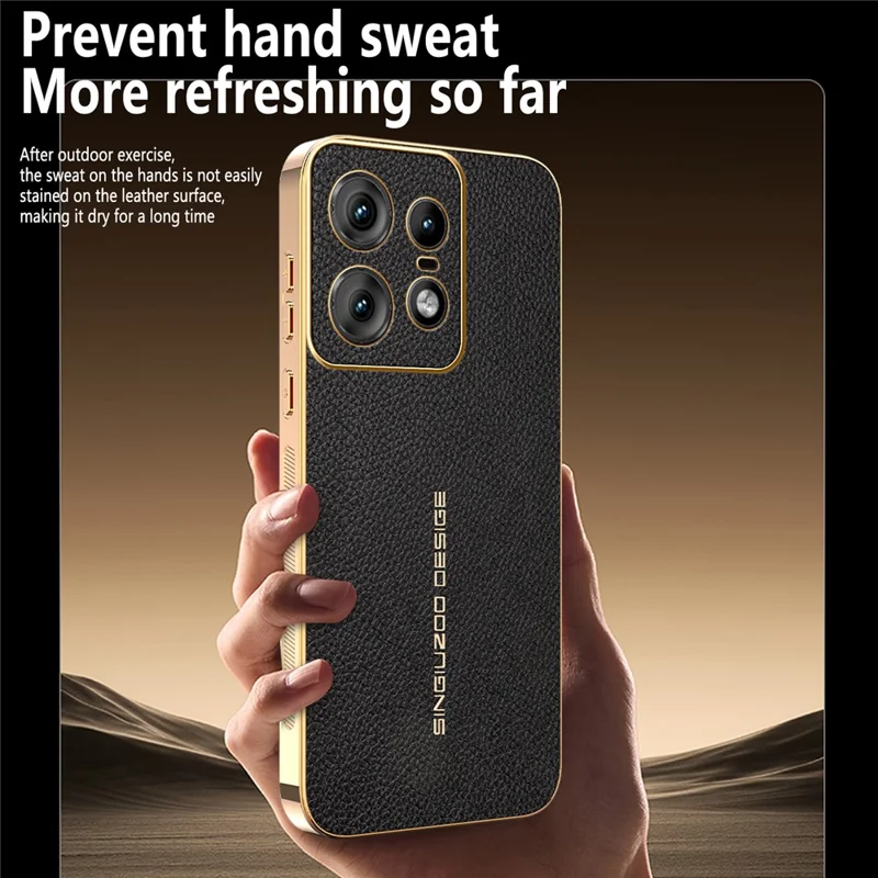 Für Motorola Edge 50 Pro 5G Hülle Anti-Scratch Leder-Optik TPU Leder PU Handy-Rückseite - Schwarz