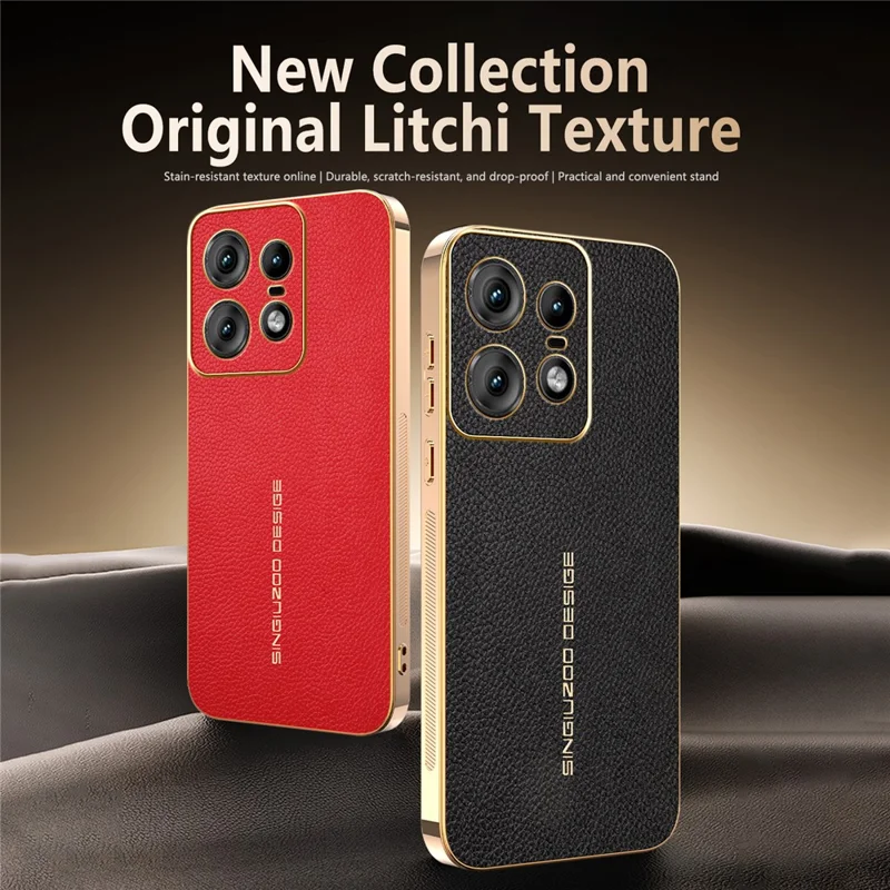 Für Motorola Edge 50 Pro 5G Hülle Anti-Scratch Leder-Optik TPU Leder PU Handy-Rückseite - Schwarz