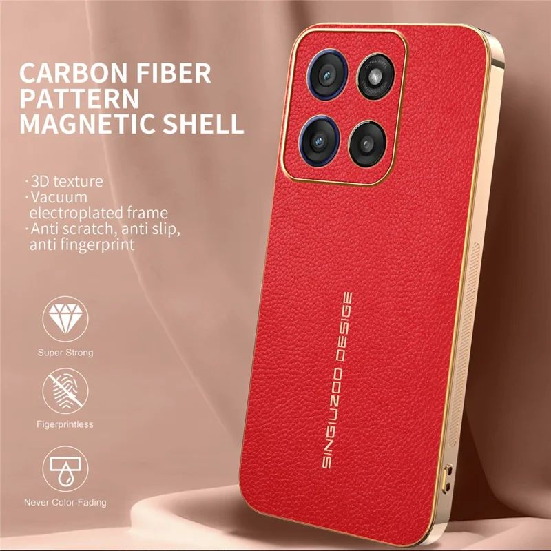 For Motorola Moto G56 5G Case Anti Scratch Litchi Texture TPU Leather PU Phone Back Cover - Red
