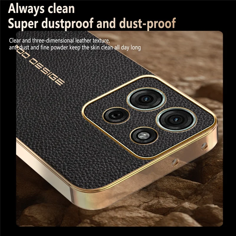 For Motorola Moto G75 5G Case Anti Scratch Litchi Texture TPU Leather PU Phone Back Cover - Black