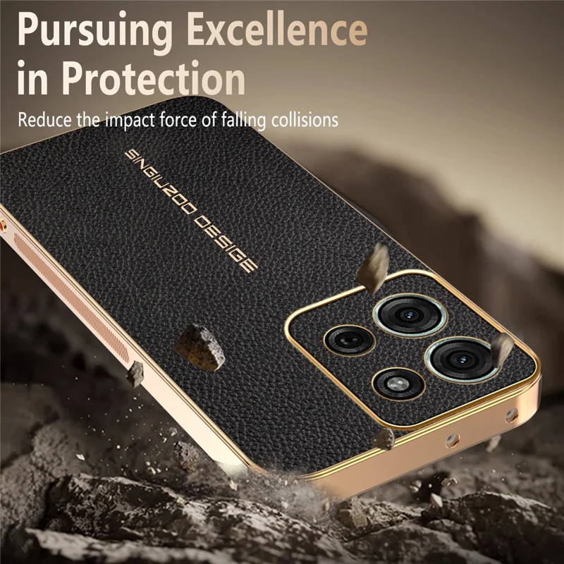 For Motorola Moto G75 5G Case Anti Scratch Litchi Texture TPU Leather PU Phone Back Cover - Black