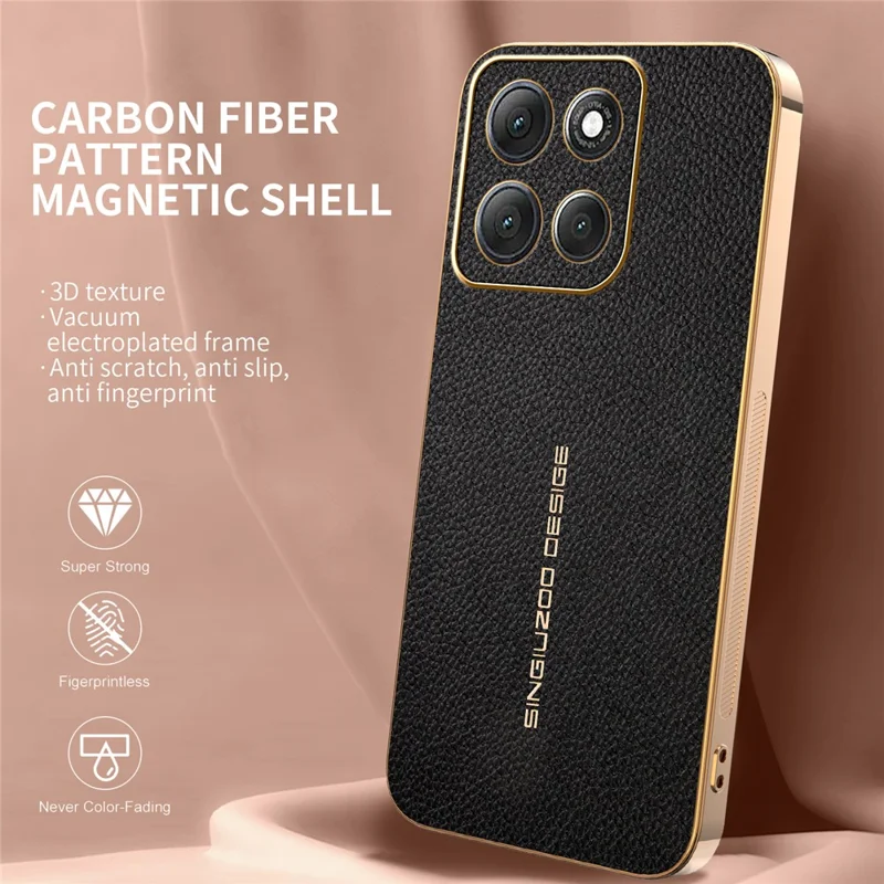 For Motorola Moto G86 Power 5G Case Anti Scratch Litchi Texture TPU Leather PU Phone Back Cover - Black