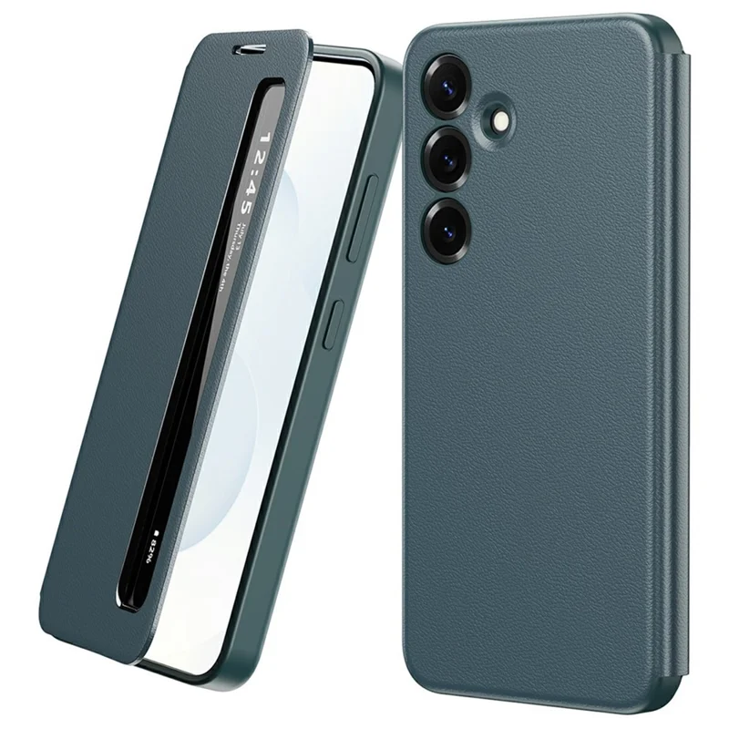 For Samsung Galaxy S24 FE Case Smart View Window Leather Phone Cover - Green