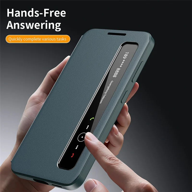 For Samsung Galaxy S24 FE Case Smart View Window Leather Phone Cover - Green