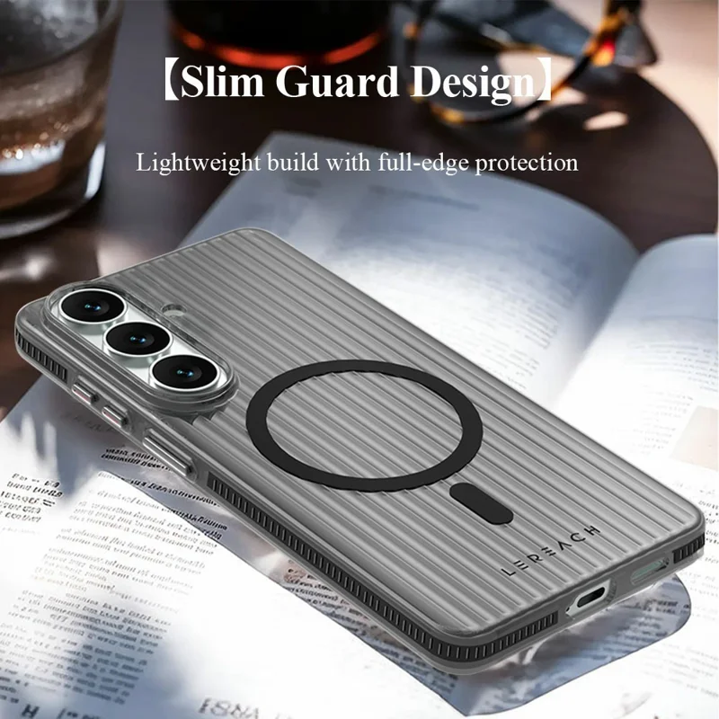 LEREACH TOC Series for Samsung Galaxy S26 / S26 Pro Magnetic Case Flowing Grid PC Phone Cover - White