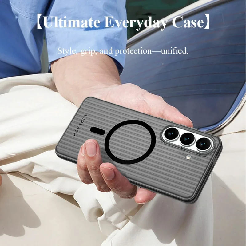 LEREACH TOC Series for Samsung Galaxy S26 / S26 Pro Magnetic Case Flowing Grid PC Phone Cover - White