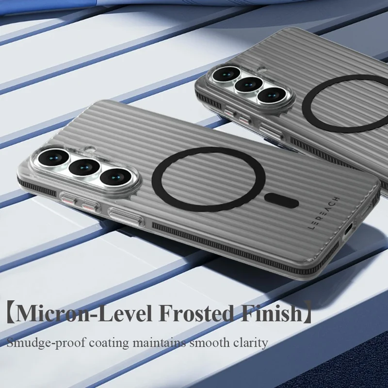 LEREACH TOC Series for Samsung Galaxy S26+ Magnetic Case Flowing Grid PC Phone Cover - White