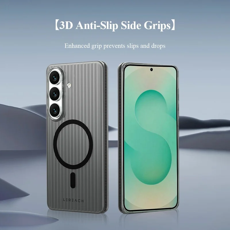 LEREACH TOC Series for Samsung Galaxy S26+ Magnetic Case Flowing Grid PC Phone Cover - White