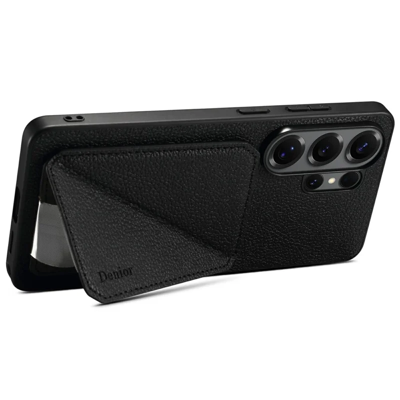 DENIOR D29 For Samsung Galaxy S26 Ultra Magnetic Case Leather Back Phone Cover with Detachable Card Holder - Black