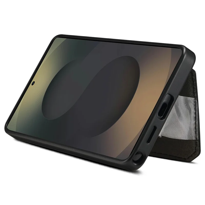 DENIOR D29 For Samsung Galaxy S26 Ultra Magnetic Case Leather Back Phone Cover with Detachable Card Holder - Black