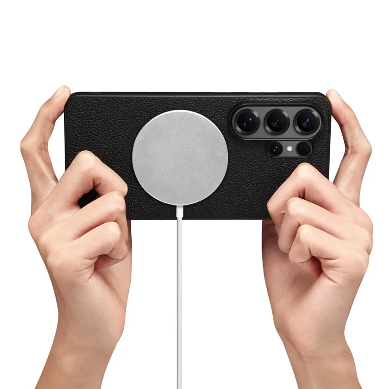 DENIOR D29 For Samsung Galaxy S26 Ultra Magnetic Case Leather Back Phone Cover with Detachable Card Holder - Black