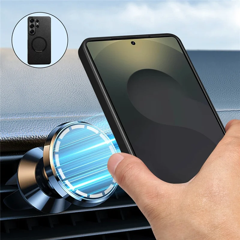 DENIOR D29 For Samsung Galaxy S26 Ultra Magnetic Case Leather Back Phone Cover with Detachable Card Holder - Black