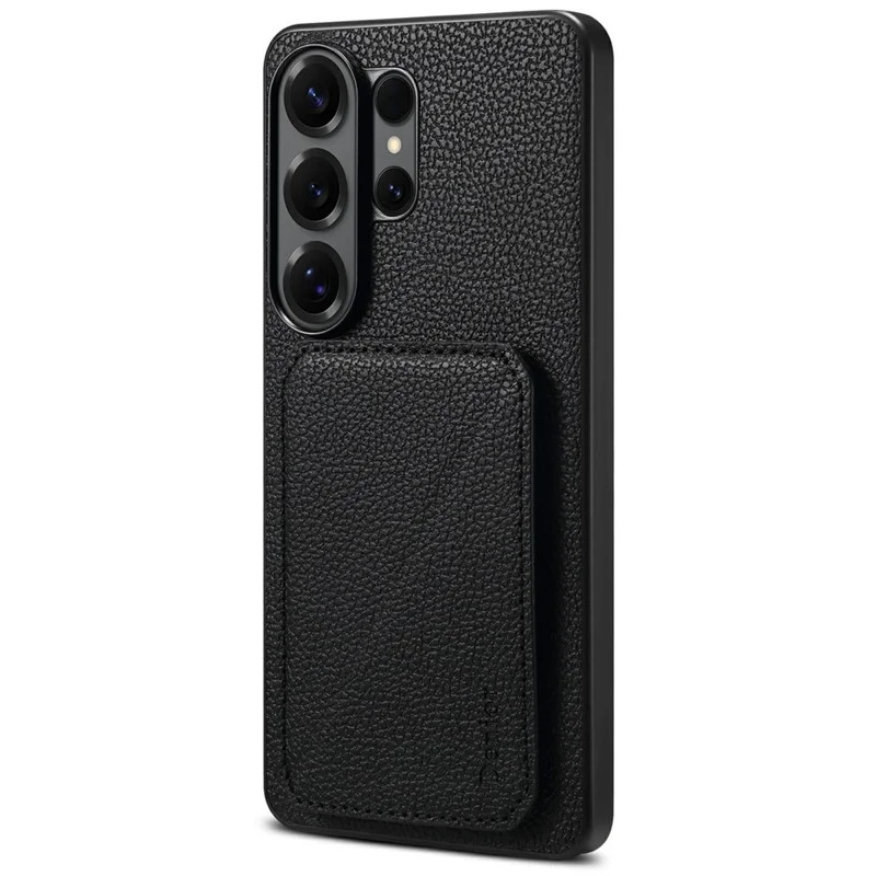 DENIOR D29 For Samsung Galaxy S25 Ultra Magnetic Case Leather Back Phone Cover with Detachable Card Holder - Black