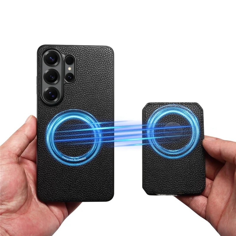 DENIOR D29 For Samsung Galaxy S25 Ultra Magnetic Case Leather Back Phone Cover with Detachable Card Holder - Black