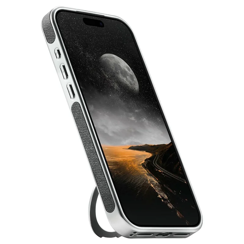 SUTENI G6 for iPhone 17 Pro Max Magnetic Case Rotating Kickstand Electroplating Jean Cloth Texture Leather Back Cover - Black