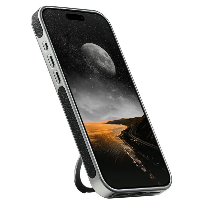 SUTENI G6 for iPhone 17 Magnetic Case Rotating Kickstand Electroplating Crazy Horse Texture Leather Back Cover - Black