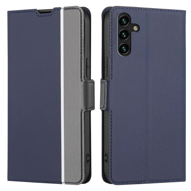 Для Samsung Galaxy A04s 4G (164,7 x 76,7 x 9,1 мм) Twill Texture Card Holder Phone Case PU Leather Dual Magnet Clasp Stand Cover - Синий