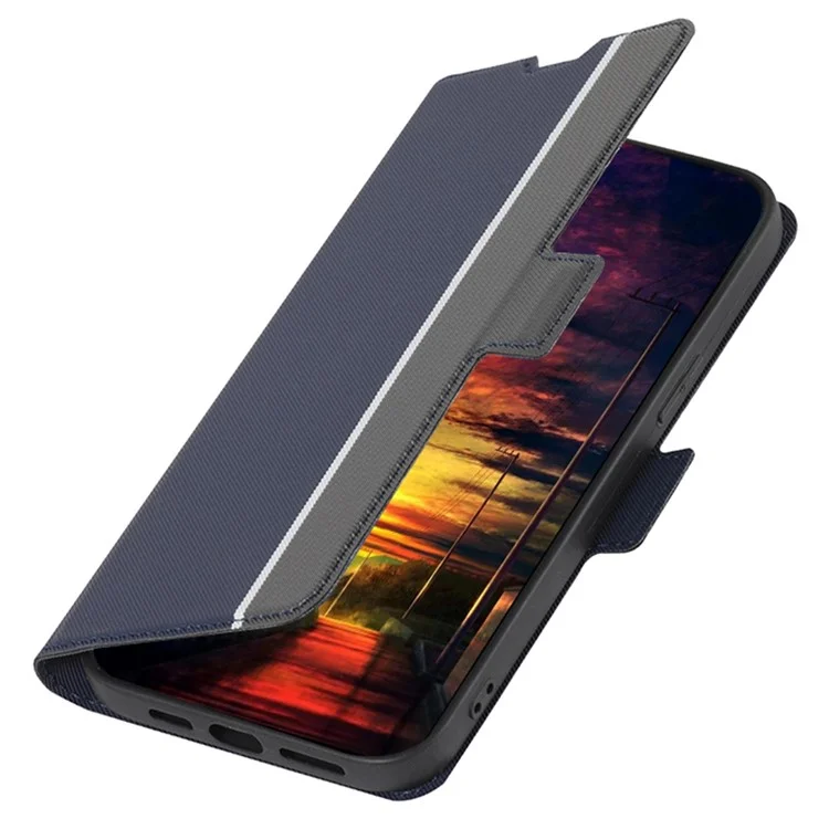 Для Samsung Galaxy A04s 4G (164,7 x 76,7 x 9,1 мм) Twill Texture Card Holder Phone Case PU Leather Dual Magnet Clasp Stand Cover - Синий